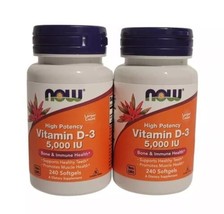 2 x NOW Vitamin D3 5 000 IU High Potency Structural Support 240 Softgels... - $24.74