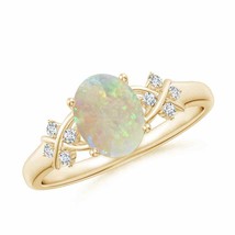 ANGARA Solitaire Oval Opal Criss Cross Ring with Diamonds for Women in 14K Gold - £612.26 GBP
