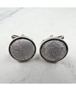 Silver Tone Fabric Button Cufflinks - £5.46 GBP