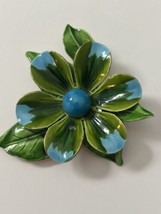 Vintage Regency Enamel Flower Brooch Blue and Green RARE FIND! - £36.59 GBP