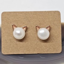 925 Sterling Silver Vermeil Button Pearl Pierced Cat Earrings Studs Rose... - £15.65 GBP