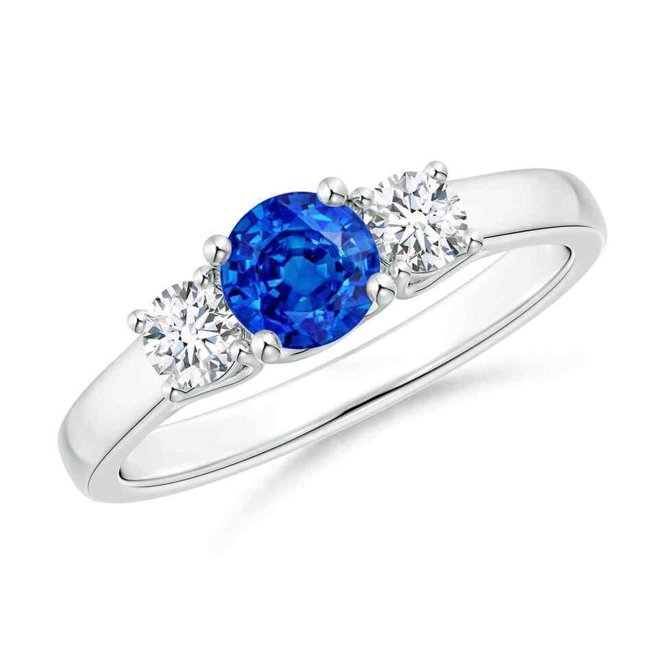 Primary image for ANGARA Classic Round Sapphire and Diamond Three Stone Ring for Women in 14K Gold