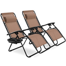 2 Pieces Folding Lounge Chair with Zero Gravity-Brown - Color: Brown - £112.52 GBP