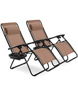 2 Pieces Folding Lounge Chair with Zero Gravity-Brown - Color: Brown - £111.80 GBP