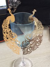 100*Peacock Gold Wine Glass Place Card,Laser Cut Place Cards Table Decor... - $29.00