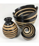 Handmade Japanese Pottery Sake Rice Wine Set Carafe 2 Cups 2 Rice Cutout... - £87.56 GBP