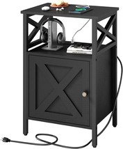 Ldttcuk Side Table With Charging Station, End Table With Power Outlet &amp;, Black - £67.95 GBP