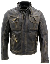 Men's Biker Vintage Motorcycle Faded Black Distressed Leather Jacket Coat - £83.92 GBP