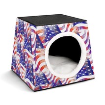 Mondxflaur Retro American Flag Cat Beds for Indoor Cats Cave Bed 3 in 1 Pet Hous - £26.45 GBP