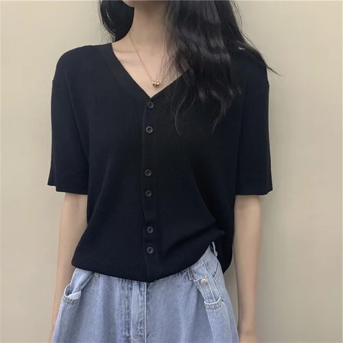 Plus Size Thin  Cardigan Women Summer  Loose T Shirt Casual V Neck Butto... - $123.85