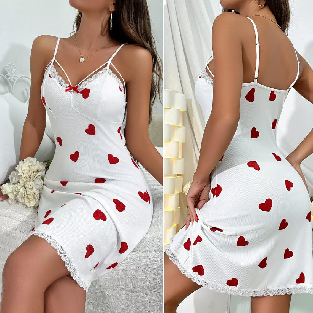 Sexy Women Lingerie Heart Printed Babydoll Underwear Lace Nightgown Slip Dress - £15.33 GBP