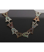MEXICO 925 Sterling Silver - Vintage Hourglass Inlay Turquoise Necklace ... - $256.49