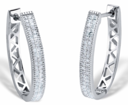 Diamond Oval Lattice Hoop Gp Earrings 1/2 Carat Tcw Platinum - £239.75 GBP