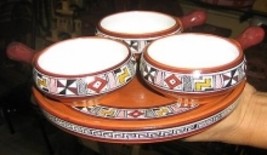 Peruvian ceramic set, hand painted,a tray with 3 bowls - $68.00