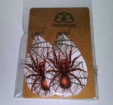 Halloween Dangle Earrings Spider &amp; Spider Web Pattern Teardrop Ear Jewelry - £3.74 GBP