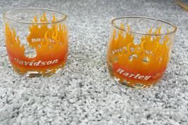 Harley Davidson Flames Glass Cup Clear And Orange Set 2 Small Kitchen - £15.63 GBP