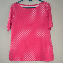 Talbots Women&#39;s Size MP Pink Polka Dot Short Sleeve Shirt - £10.02 GBP