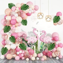 132Pcs Pink Flamingo Balloons Arch Garland Kit, Blush Peach Pink Pastel Orange C - £16.23 GBP