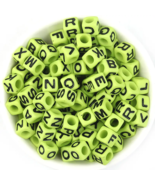 100 Pc 6mm Green Lettered Plastic Beads  - New - £7.81 GBP