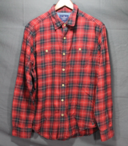 NEW Men&#39;s AEO Classic Fit Button Front Shirt Long Sleeve  Red Navy Plaid Medium - £14.70 GBP
