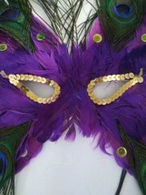 Purple Green Peacock Feathered Mask Masquerade Mask Halloween - £21.97 GBP