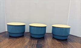 Westinghouse by Hall China 3 Blue &amp; Yellow Refrigerator Dishes Bowls with Lids - $30.72