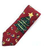 Vintage Christmas Tree Silk Tie Holiday Neckie By Save the Children Red - $31.79 CAD