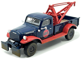 1950 Dodge Power Wagon Tow Truck Dark Blue Weathered Gulf Oil w Mechanic Figure - $22.54