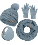 Womens Winter Warm Sets Knitted Fur Pompoms Beanie Hat Circle Loop Scarf  - $419.78 MXN