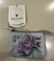 ANUSCHKA COIN PURSE PEONY  FLOWER ZIP LEATHER NWT - $49.21