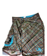 H&amp;M Men&#39;s Swim Trunks Size 36 Brown Turquoise Plaid Mesh Swimming Trunks HM - £10.76 GBP