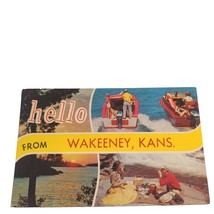 Postcard Hello From Wakeeney KS Boating Picnics Sunset Chrome Posted - £5.53 GBP