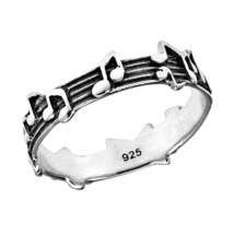 Whimsical Melody Musical Notes .925 Silver Band Ring-6 - £12.69 GBP