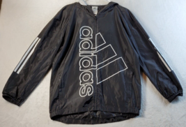 adidas Jacket Youth Size 14/16 Black Long Sleeve Pocket Logo Hooded Full... - $13.86