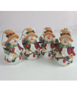 Vtg Glittery Snowmen With Tan Hats &amp; Strings Of Christmas Lights 3.75&quot; O... - $355.69 MXN
