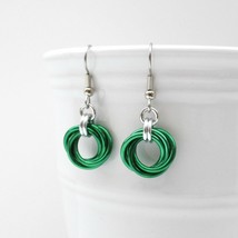 Green love knot earrings, handmade chainmaille jewelry - £11.99 GBP
