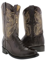 Mens Ostrich Leg Exotic Skin Leather Cowboy Boots Western Roper Toe Brown - £122.27 GBP