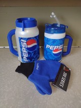 Pepsi Cola Soda Lot - Lg Travel Mugs w/ Lid Straw & Promotional Mittens Vintage - $28.04