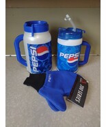 PEPSI COLA SODA LOT - LG Travel Mugs w/ Lid Straw &amp; Promotional Mittens ... - $28.04