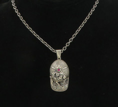 ED HARDY 925 Silver - Vintage Topaz Skull Baseball Cap Chain Necklace - NE3071 - £328.06 GBP