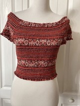 Rue 21 Crop Top Stretchy Smock Off Shoulder Short Sleeve X-L Red Form Fi... - $13.88