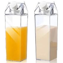 Milk Carton Water Bottle Transparent Plastic Square Milk Orange Juice Co... - $12.99+