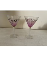 Set Of 4 Glass Hand Painted Flower Martini Glasses 7&quot;H Artist M Pasacrew - $59.72 CAD