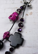 Skull Beaded Howlite Crystal Day of the Dead Purse Charm Keychain Purple Black - £13.44 GBP