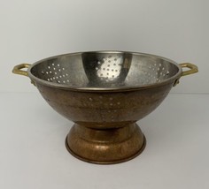 Vintage Copper Colander Strainer Large 9” Brass Handles Farmhouse Decor - £26.02 GBP