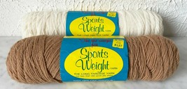 Vintage Caron The Rite Weight for Sports Weight Yarn-2 Skeins Off White &amp; Cocoa - £8.17 GBP