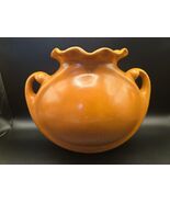 Meric Art Studios Ohio Studio Pottery Vase Brown Scalloped Rim Handles - $132.02