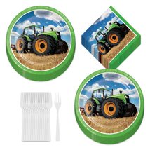HOME &amp; HOOPLA Farm Tractor Party Supplies - Big Green Tractor Paper Dess... - £11.46 GBP+