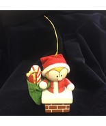 Vintage Wood Garfield Christmas Ornament w Plush Sack of Gifts Candy Cane - $15.26 CAD