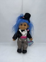 Blue Hair Russ Troll Travis Groom Tuxedo Top Hat Vintage Doll - $16.44
